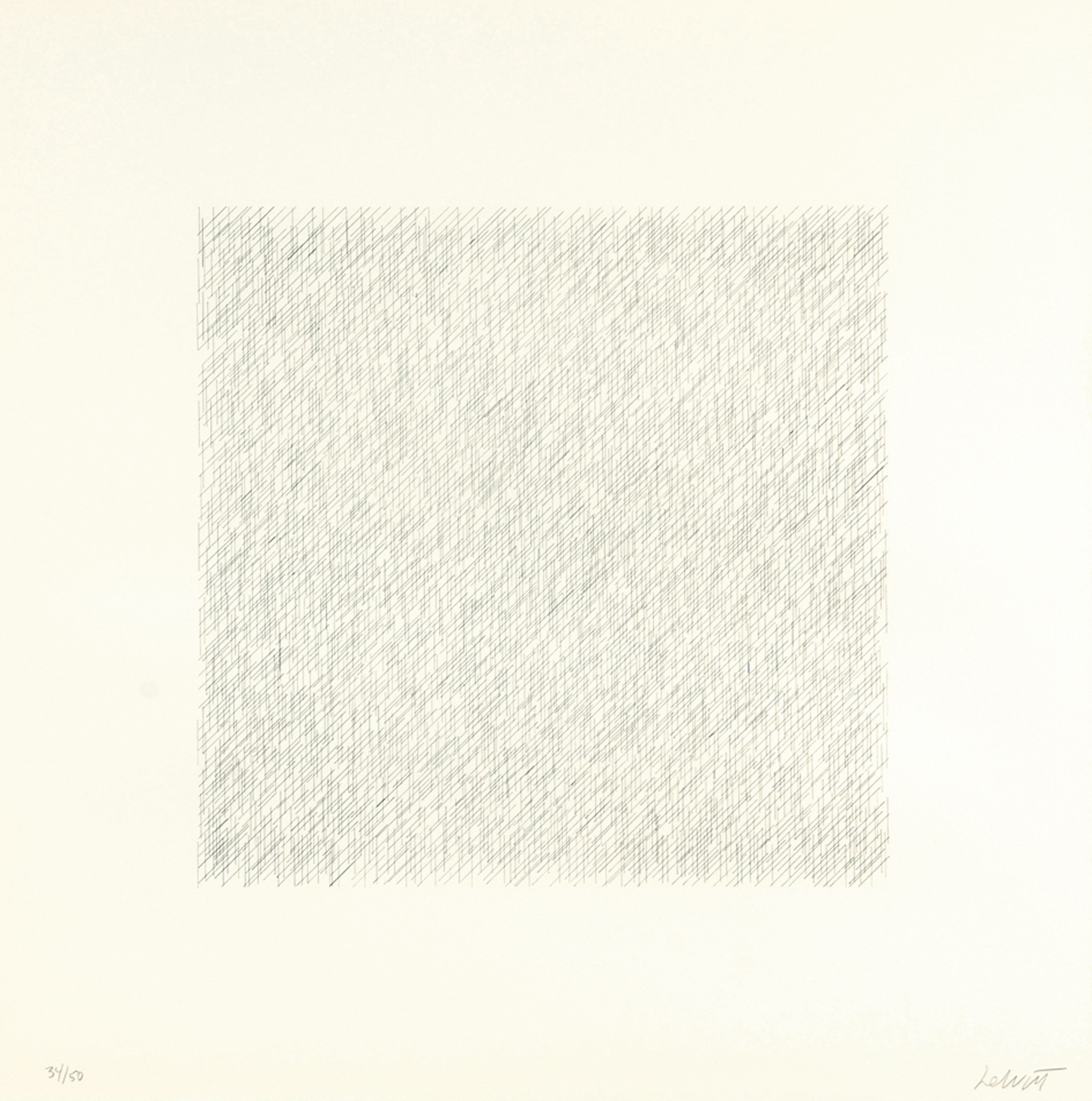 Sol LeWitt, 5 Blätter aus "Lines of One Inch in Four Directions and All Combinations"