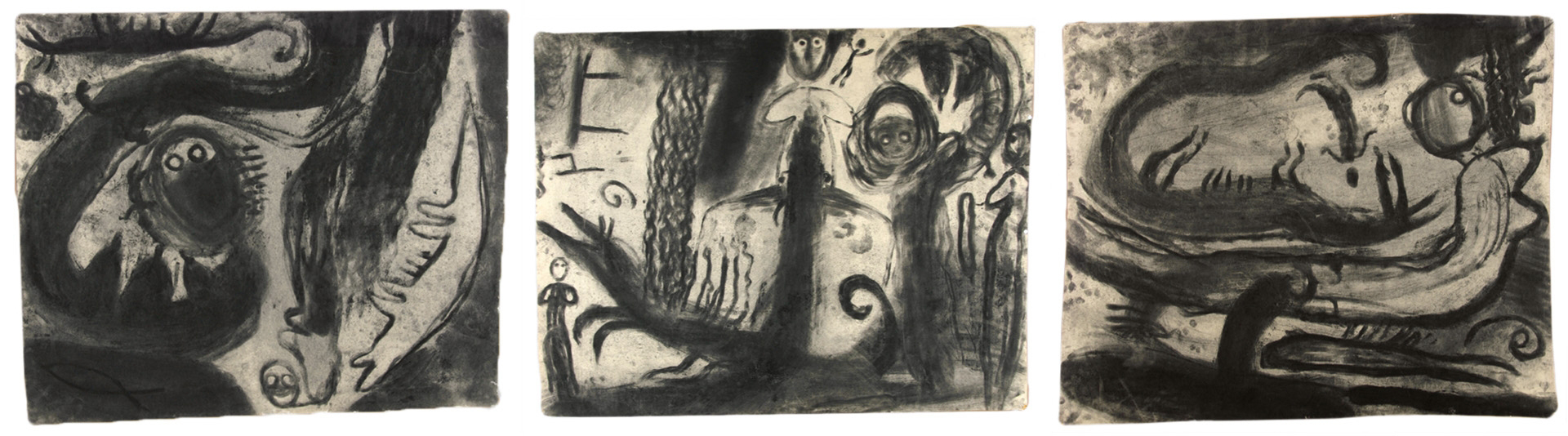 Miriam Cahn, Triptych. Blutungsarbeit - L.I.S. (Lesen in Staub)