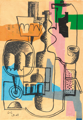Nature morte bouteille et verres