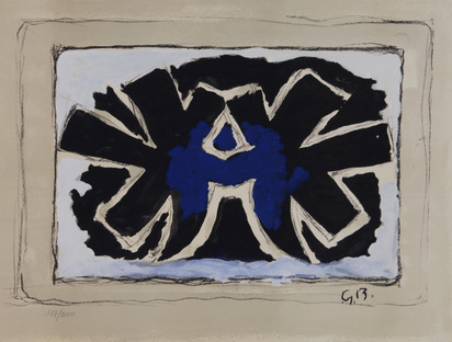 4 Blätter: I. Valenti; J. Baier; W. Bodmer; G. Braque, aus "Grafikmappe Hochschule St. Gallen"