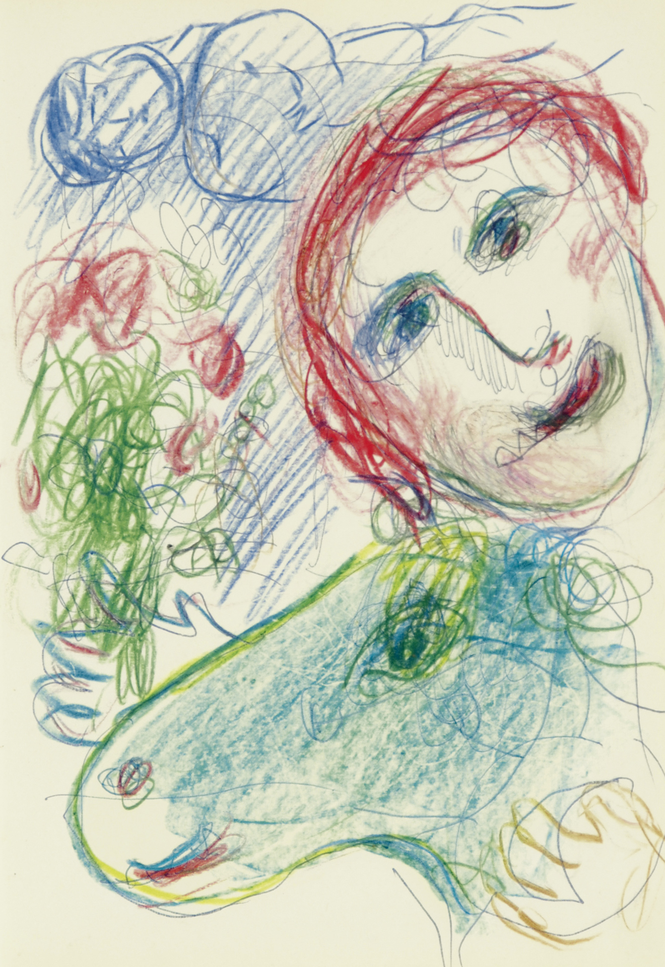 Marc Chagall, Selbstporträt mit grünem Esel, from sketchbook "La Reine de Saba"