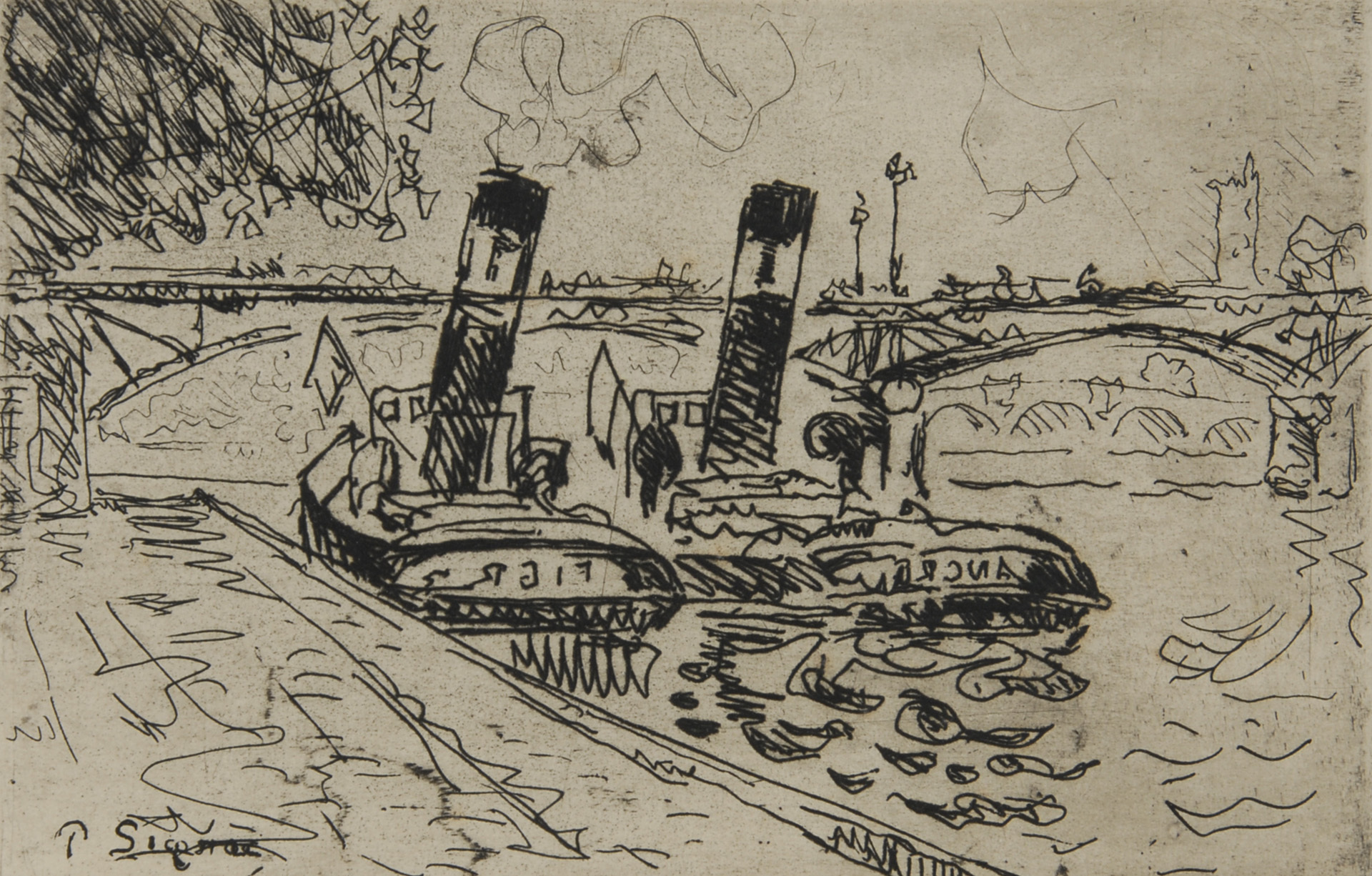 Paul Signac, Paris, le Port des Arts avec remorqueurs