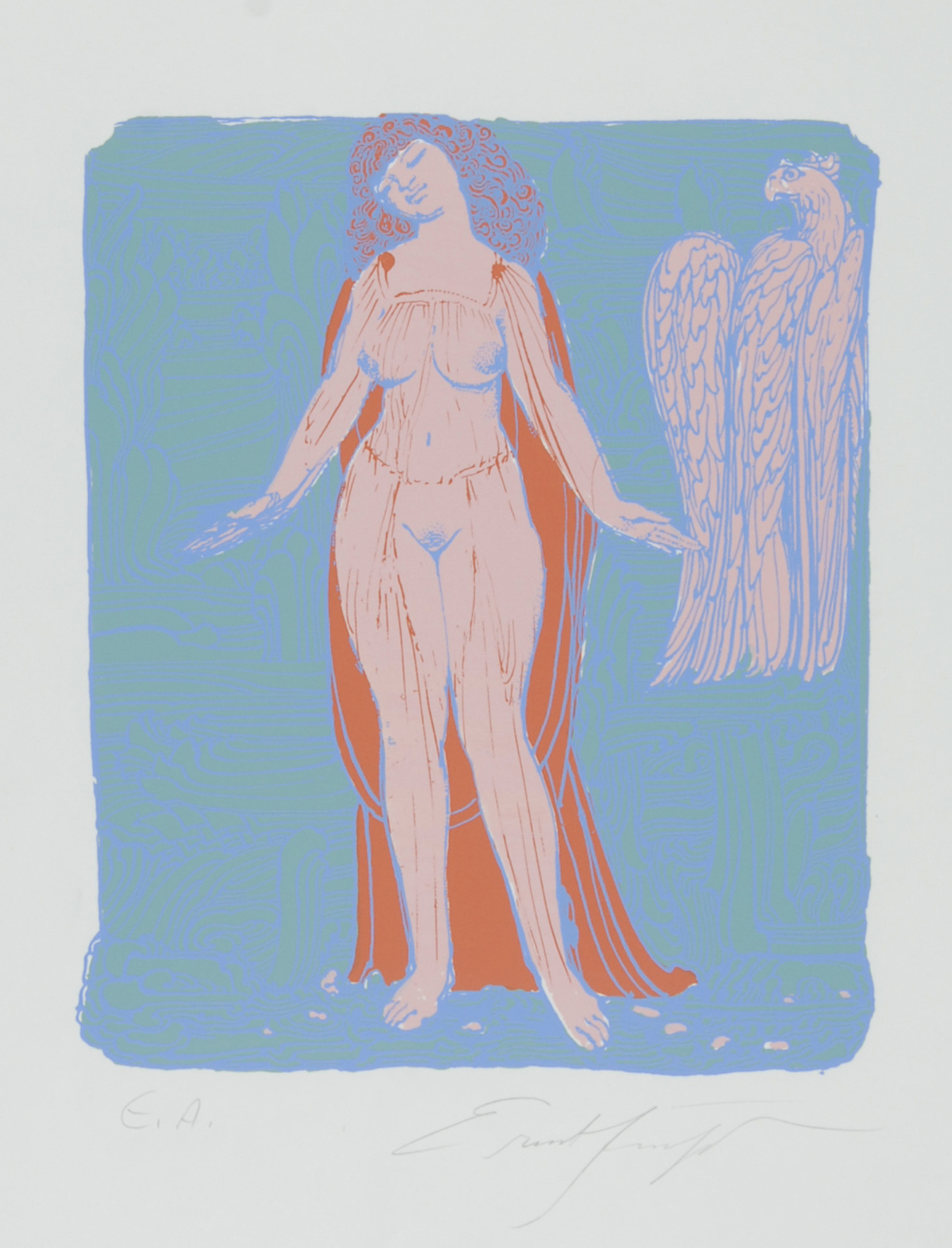 Ernst Fuchs, 5 sheets: Die Geburt der Venus, 1974; Frau, 1972; Im Herzen der Zypresse, 1971; Nikolaus, 1970; Untitled