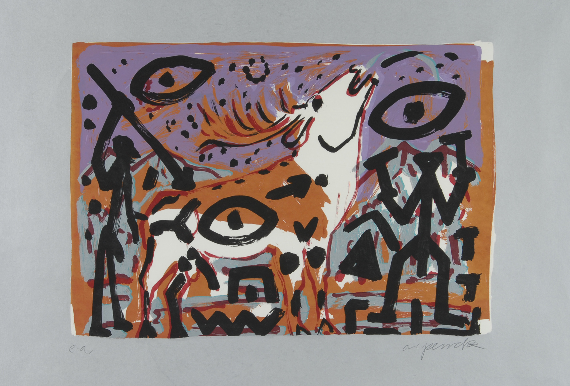 A.R. Penck, Komposition mit Hirsch