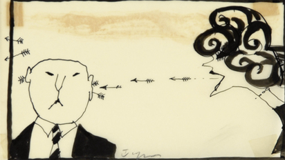 Woman Exhaling Arrows Through Man's Head