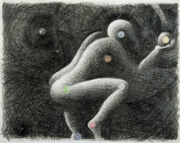 Markus Raetz, Untitled (Planeten - Ballspieler), 1981