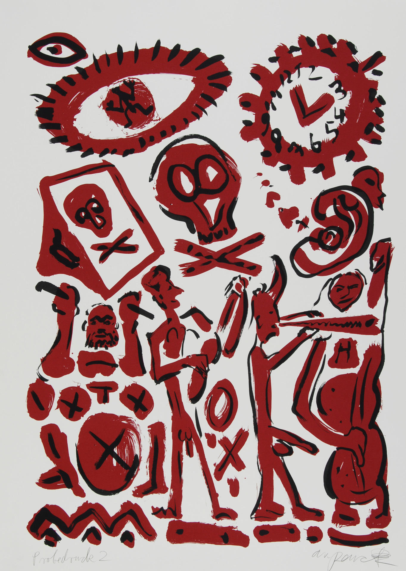 A.R. Penck, 2 sheets: Session in Orange