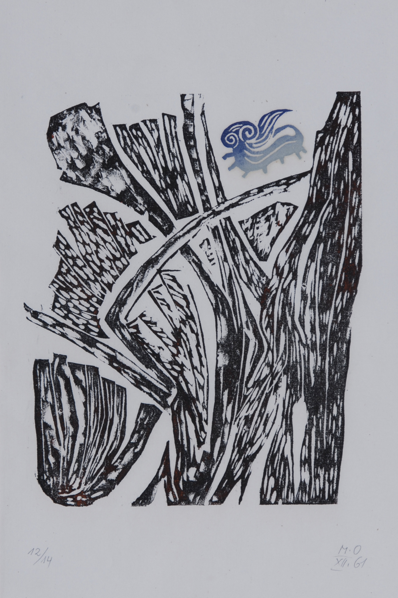 Meret Oppenheim, Raupe-Schmetterling über Gestrüpp