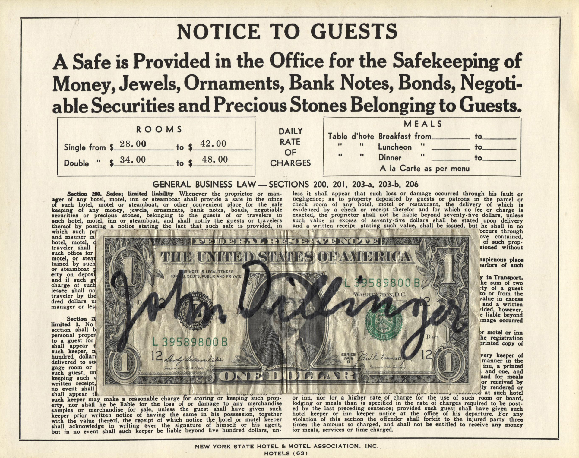 Joseph Beuys, Notice to Guests