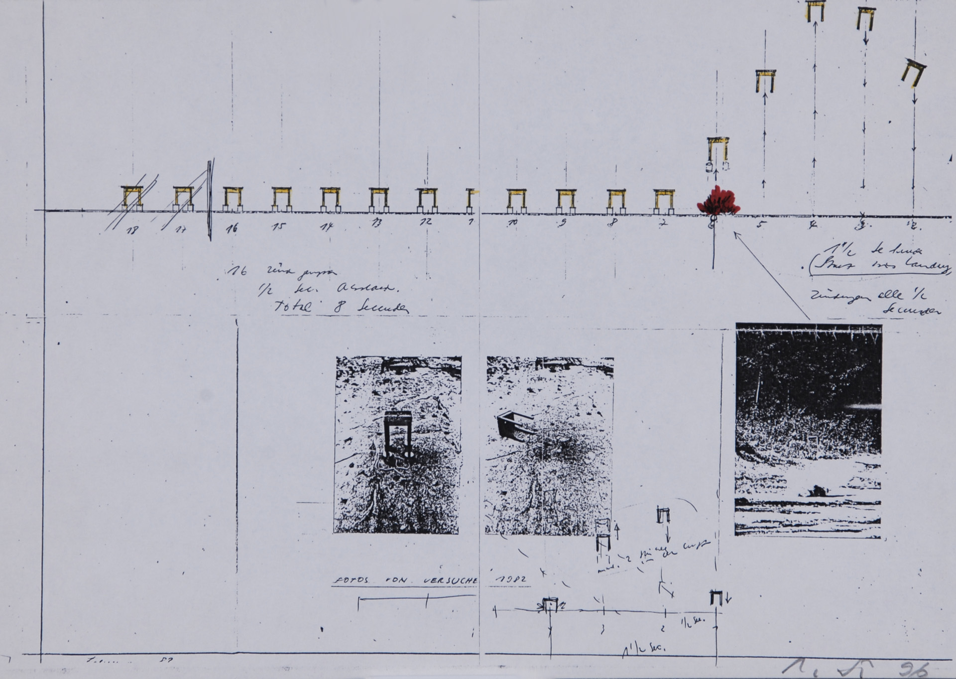 Roman Signer, 2 sheets: Tuch, 1994; Aktion Tisch