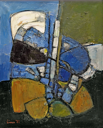 Komposition Blau / Ocker