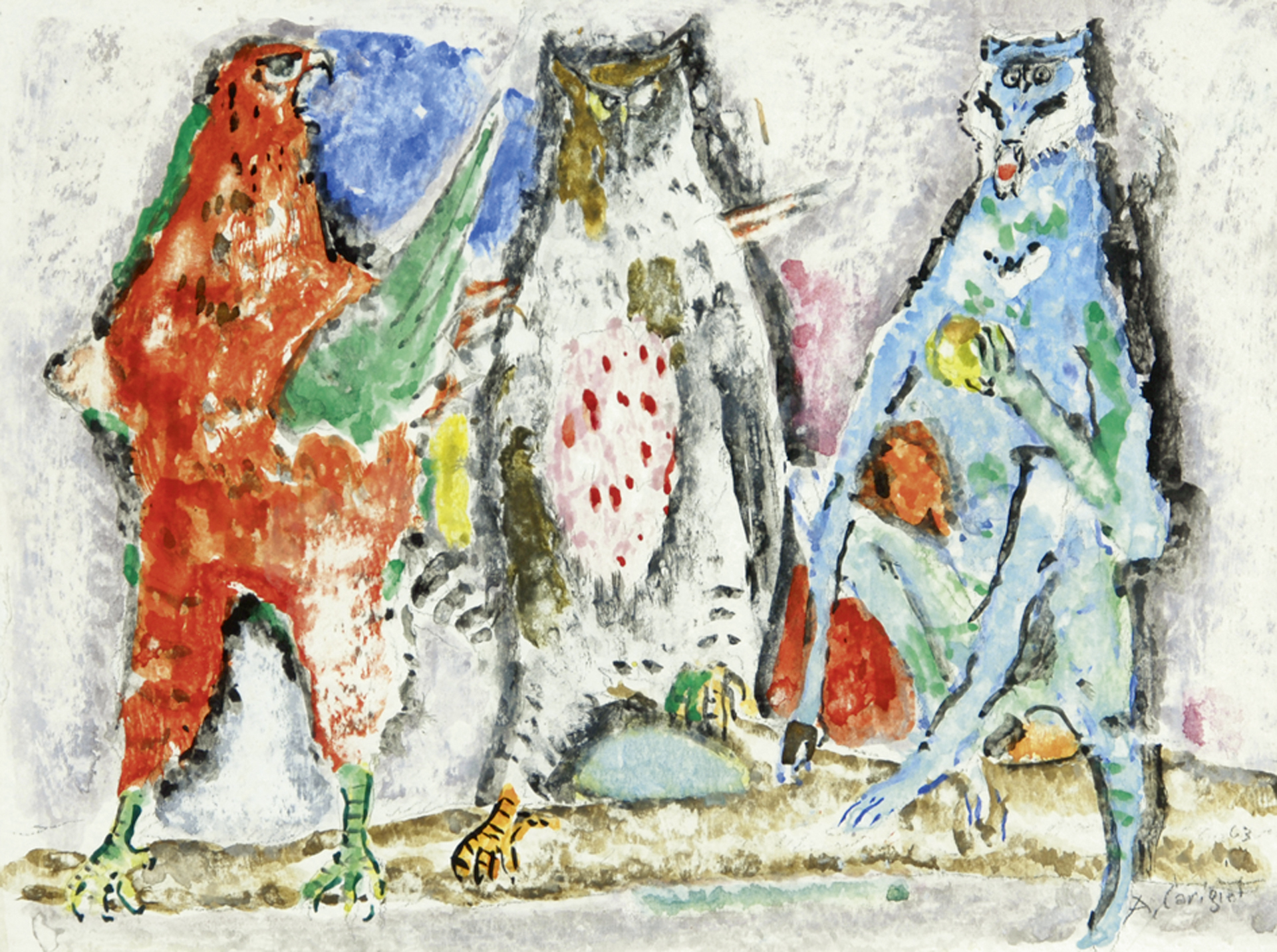 Alois Carigiet, Papagei, Eule und Affe