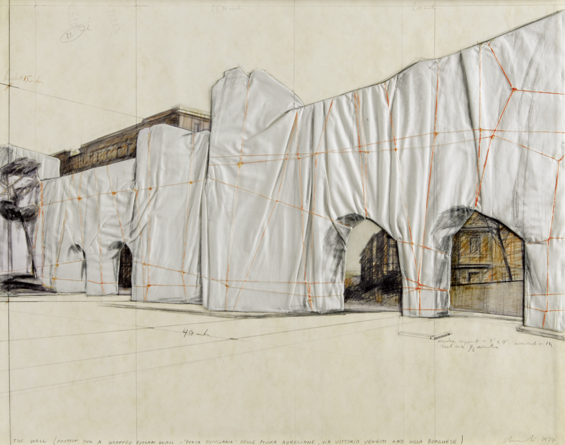 Christo, The Wall (Project for a Wrapped Roman Wall - "Porta Pinciana" delle Mura Aureliane, via Vittorio Veneto and Villa Borghese)
