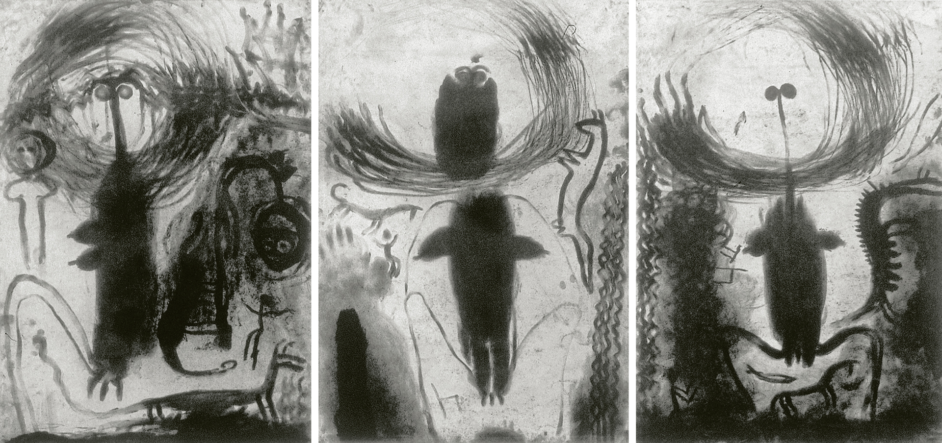 Miriam Cahn, Triptych. Lesen in Staub - das genaue hinsehen