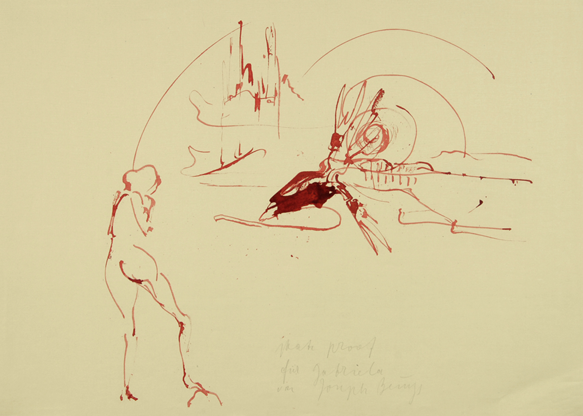 Joseph Beuys, Ohne Titel - Geysir, Nymphe und blutender Riesenhirsch, aus "Spur I"