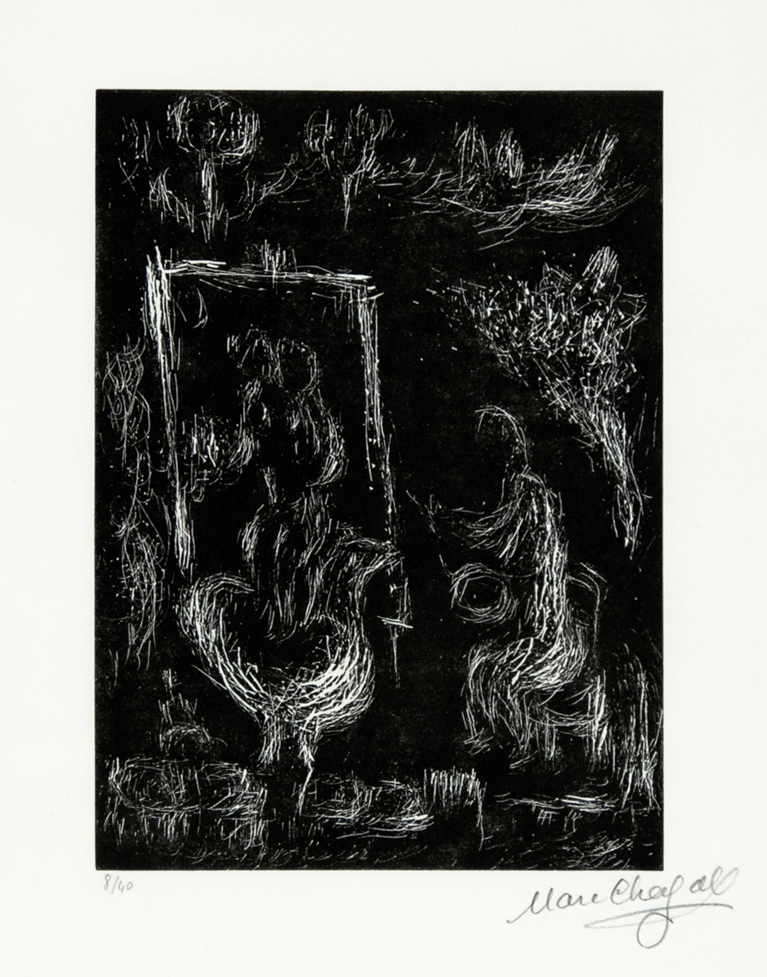 Marc Chagall, Faut-il peindre la terre, le ciel, mon coeur, from "Marc Chagall. Six gravures sur linoléum"