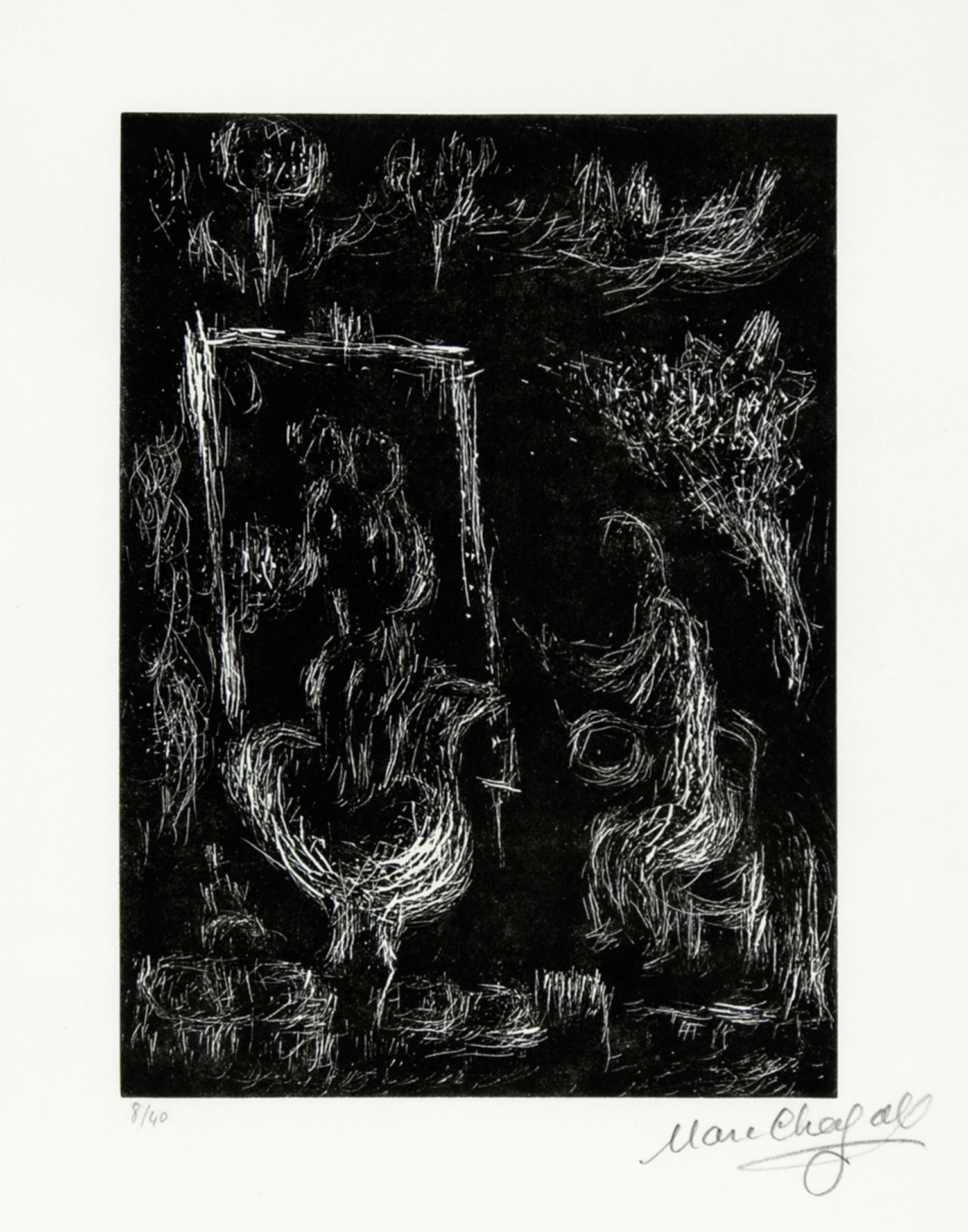 Marc Chagall, Faut-il peindre la terre, le ciel, mon coeur, from "Marc Chagall. Six gravures sur linoléum"
