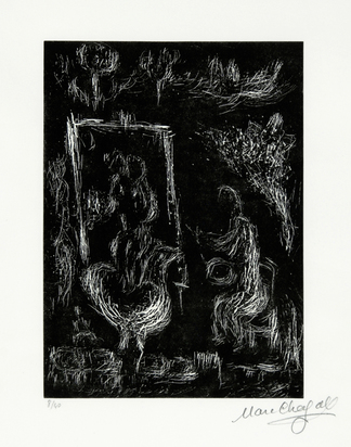 Faut-il peindre la terre, le ciel, mon coeur, from "Marc Chagall. Six gravures sur linoléum"