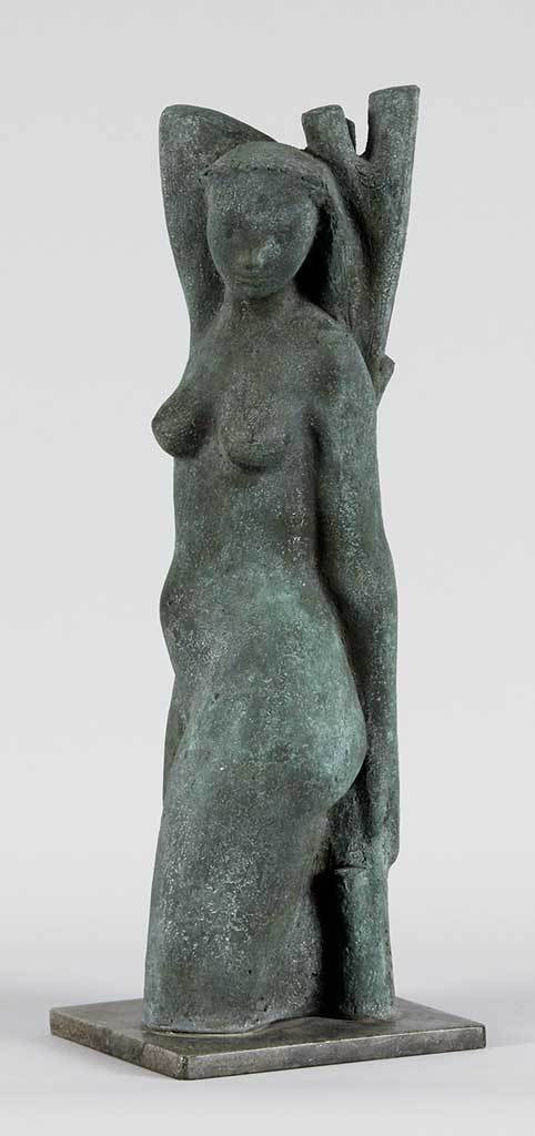 Hans von Matt, Posing Woman, leaning on Trunk of a Tree