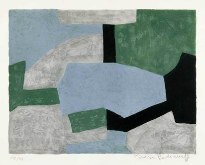 Composition grise, verte et bleue
