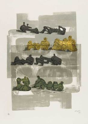 Eight Reclining Figures with Architectural Background