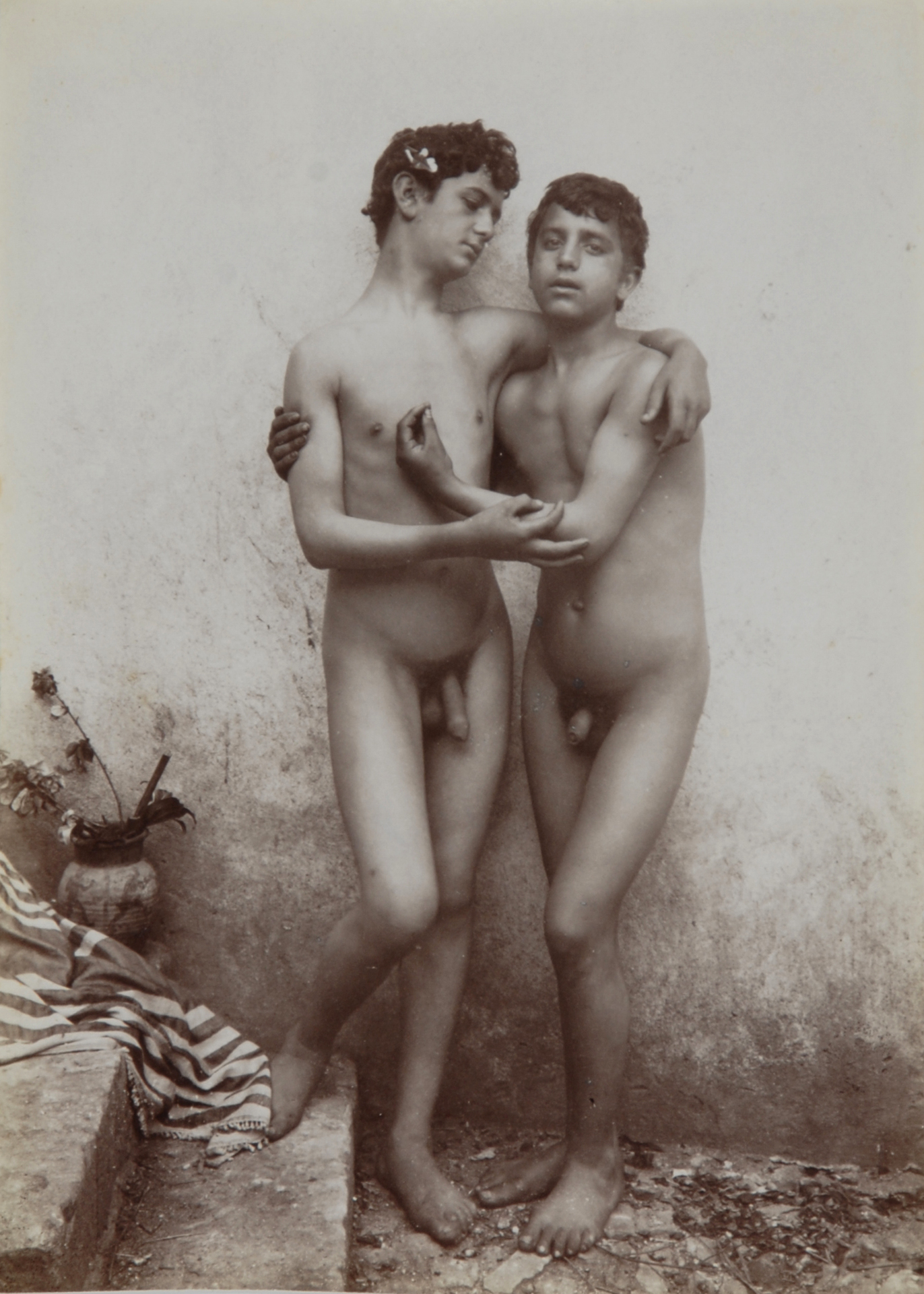 Wilhelm von Gloeden, (attributed). 3 photographs: Drei  sizilianische Jünglinge; Zwei sizilianische Jünglinge (2)