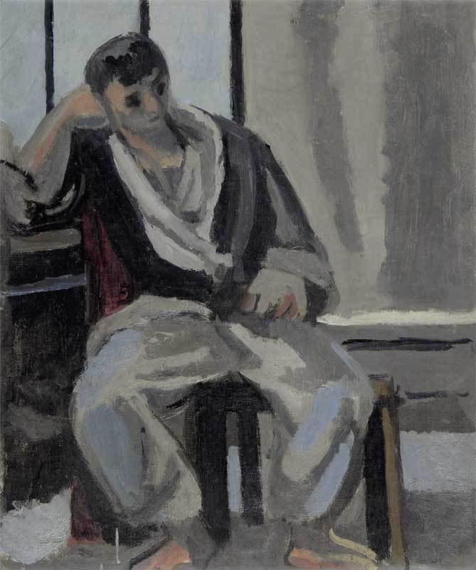 Max Gubler, Sitting Boy, Full Figure