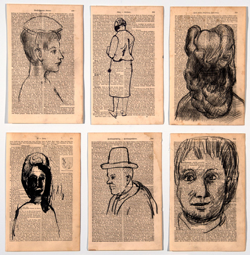 A.R. Penck, 6 drawings: Frauenkopf von hinten; Portrait (2x); Stehende Frau von hinten; Mann mit Hut; Frauenporträt