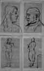 A.R. Penck, 4 drawings: Stehende Frau von hinten; Stehende Frau von vorne; Portrait (2x)