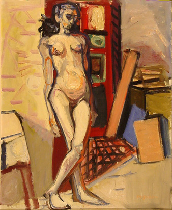 Stehender weiblicher Akt im Atelier, um 1950