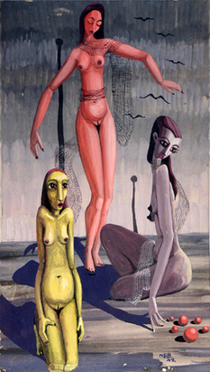 Trois femmes et corbeaux, 1949