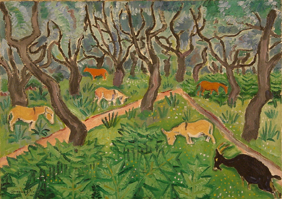 Richard Seewald, Ziegen und Esel unter Bäumen, 1913