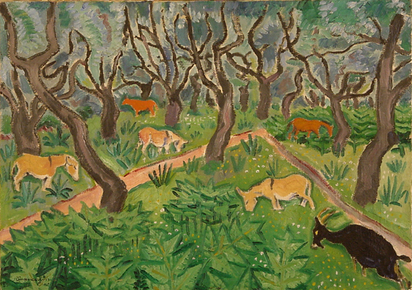 Ziegen und Esel unter Bäumen, 1913