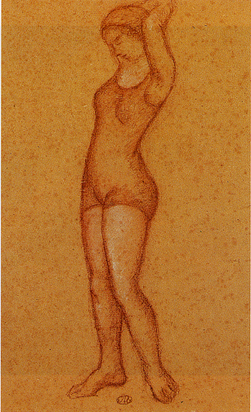 Jeune femme aux bras levés