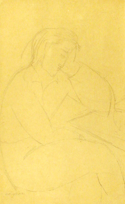 Hommage de profil assis a une table, ca. 1916/17
