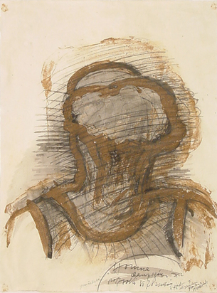 Verwärcherte Homme Champignon (Erdzeichnung mit sensiblem Grauton = Herbstluft), 1972