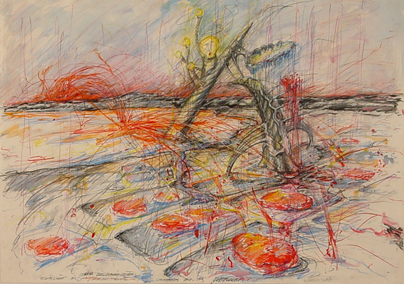 Christian Ludwig Attersee, Zwielicht im Sbrinz mit Fleischstücken, 1974