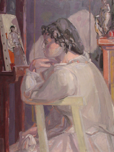 Max Gubler, Sitting Female in Front of Canvas stand, 1935