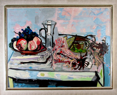 Still Life with Fruit Bowl, Glass Vase and Thistles, Unterengstringen, 1954