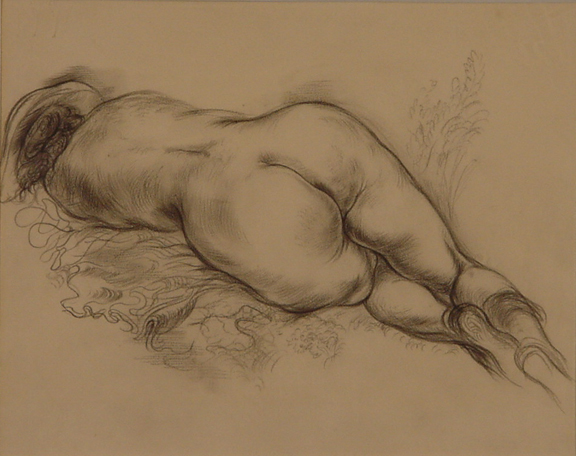 George Grosz, Liegender Akt, Rückenansicht, um 1940
