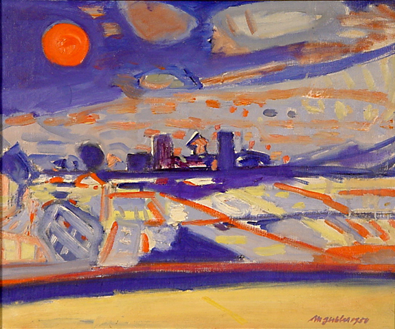 Max Gubler, Nachtlandschaft mit Gaswerk Schlieren, 1950