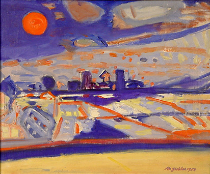Nachtlandschaft mit Gaswerk Schlieren, 1950