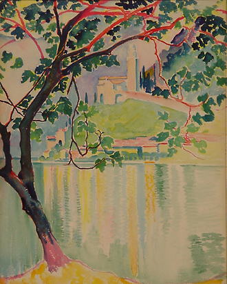 2 Aquarelle: Morcote; Blumenzweig, 1957