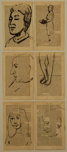 A.R. Penck, 6 Zeichnungen: Porträt (4x); Stehende Frau von der Seite; Beine