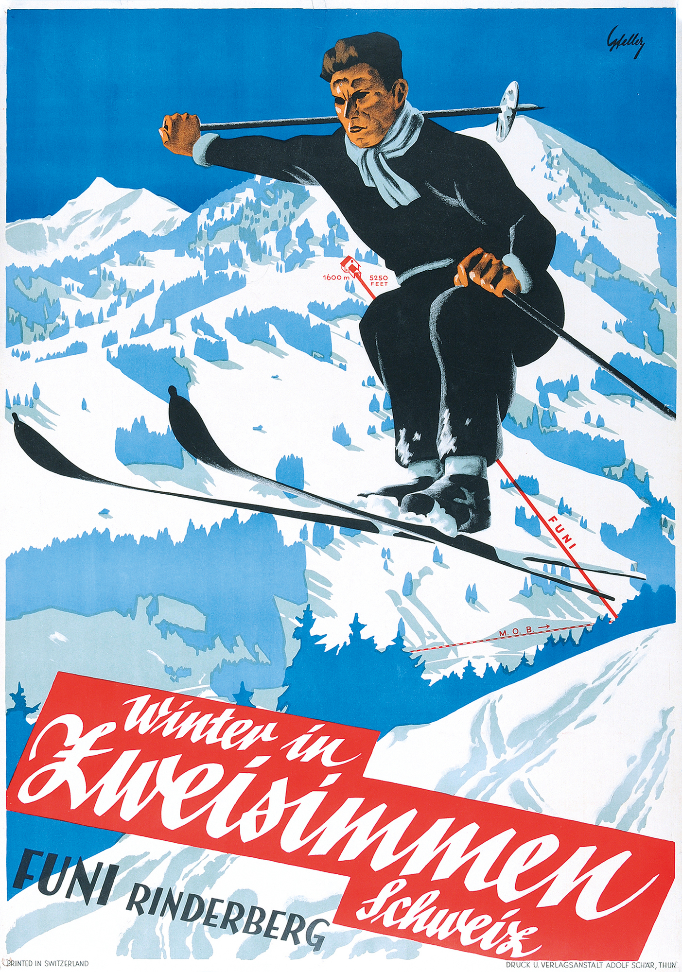 Werner Gfeller, Winter in Zweisimmen Schweiz - Funi Rinderberg