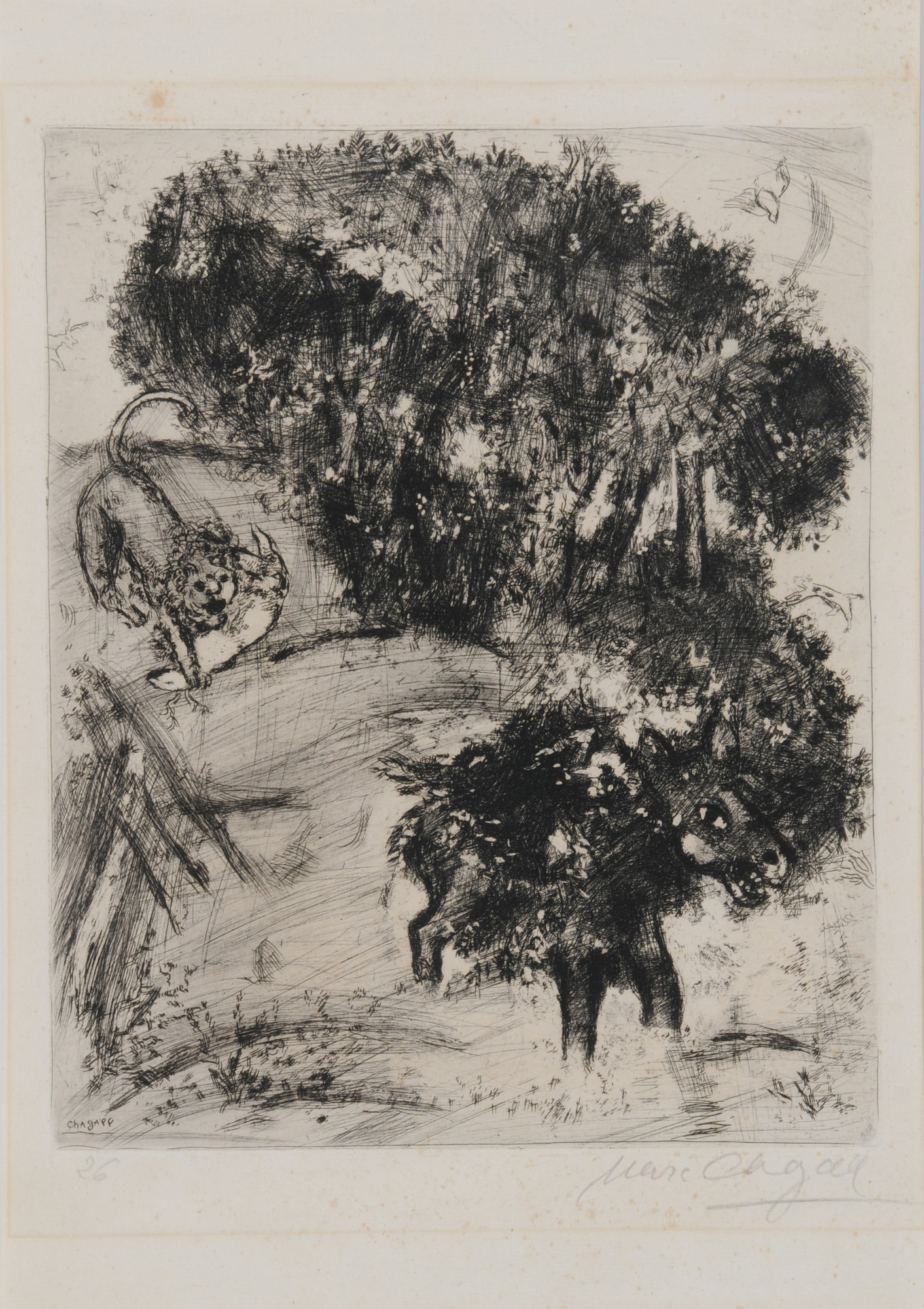 Marc Chagall, Le lion et l'ane chassant, from "Les fables de La Fontaine"