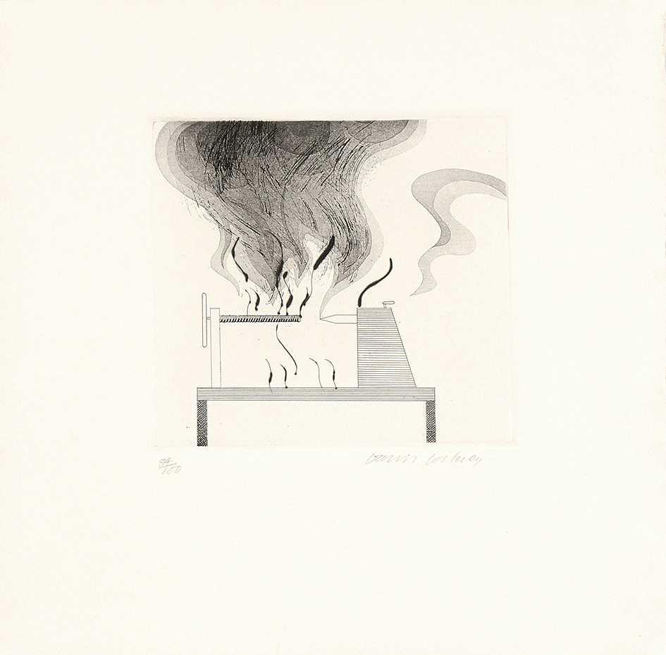 David Hockney, The Lathe and Fire, aus "Six Fairy Tales from the Brothers Grimm"