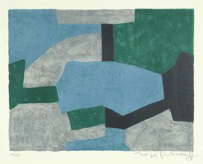Composition grise, verte et bleue