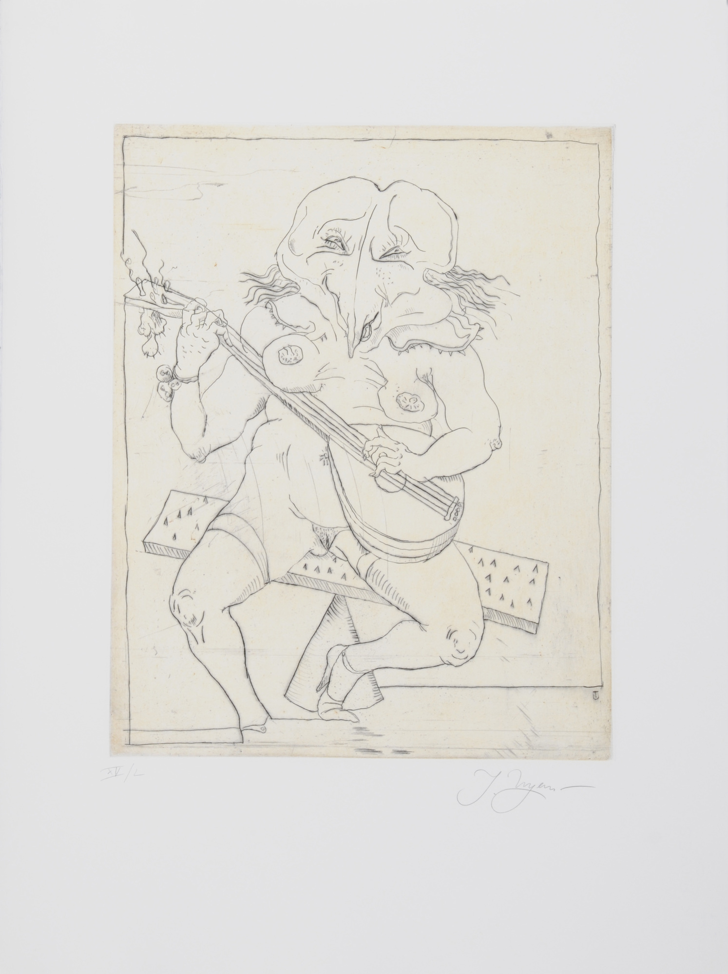 Tomi Ungerer, 13 sheets: La pianiste (2); Bandonéon (2); Balai volant (2); La mandoline (2); Reine du vin (2); Crocodile (2); Poteau de torture