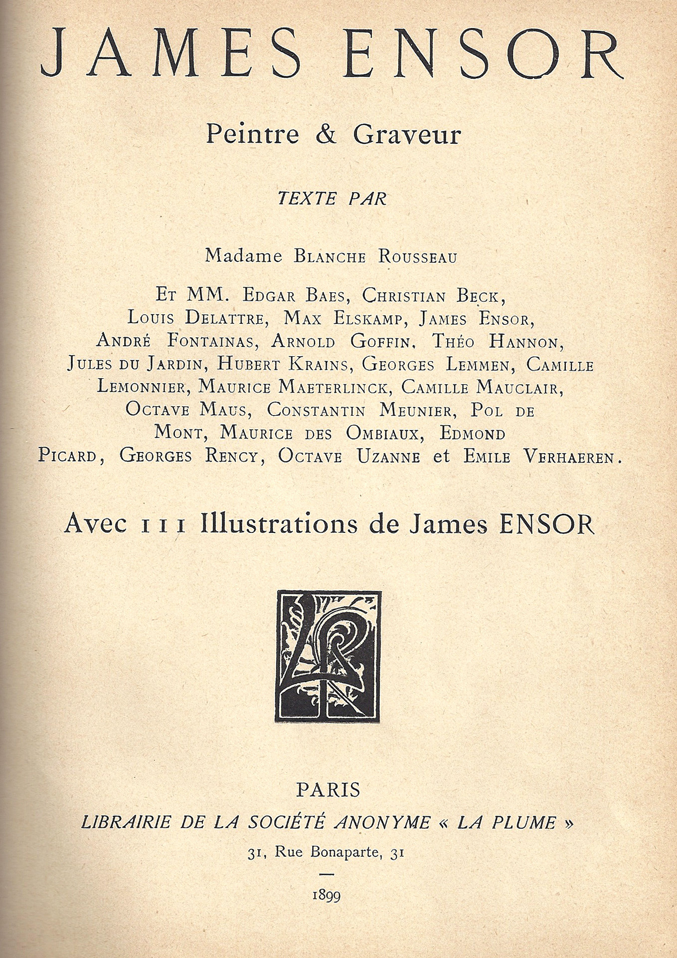 James Ensor, Book. Blanche Rousseau. James Ensor, Peintre & Graveur